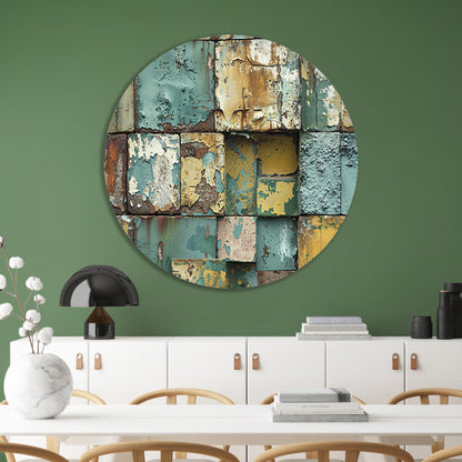 Verweerd abstract patroon schilderij met kleuren aluminium muurcirkel