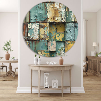 Verweerd abstract patroon schilderij met kleuren aluminium muurcirkel