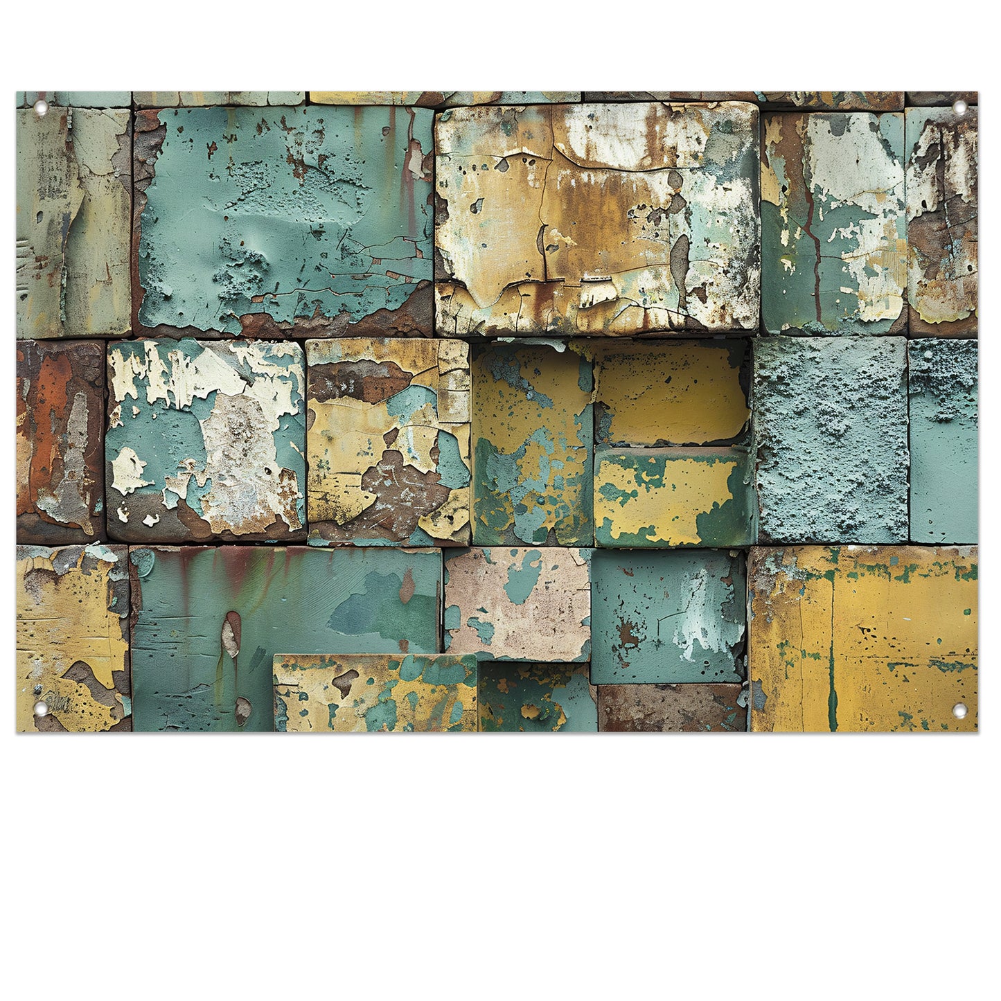 Verweerd abstract patroon schilderij met kleuren tuinposter