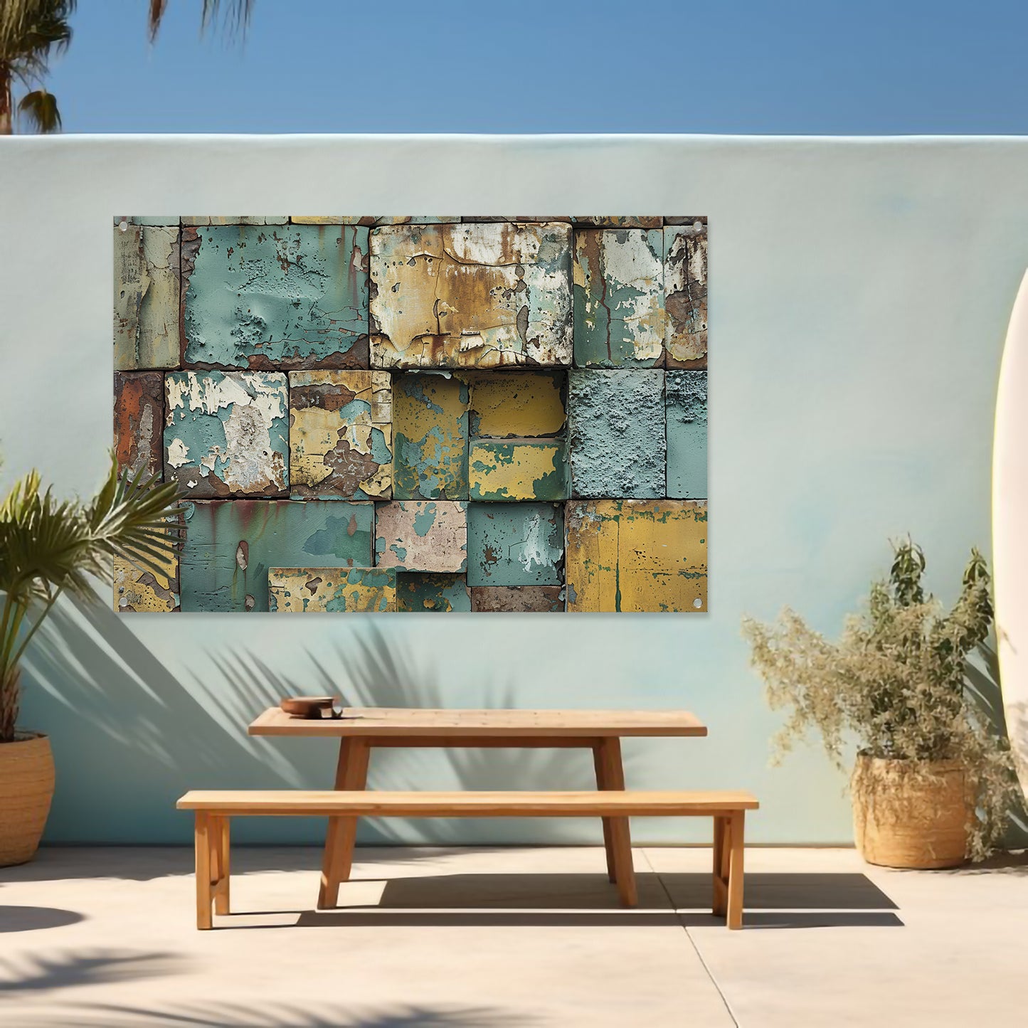 Verweerd abstract patroon schilderij met kleuren tuinposter