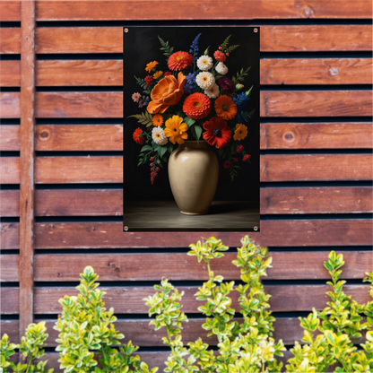Levendige vaas met kleurrijke bloemenselectie tuinposter