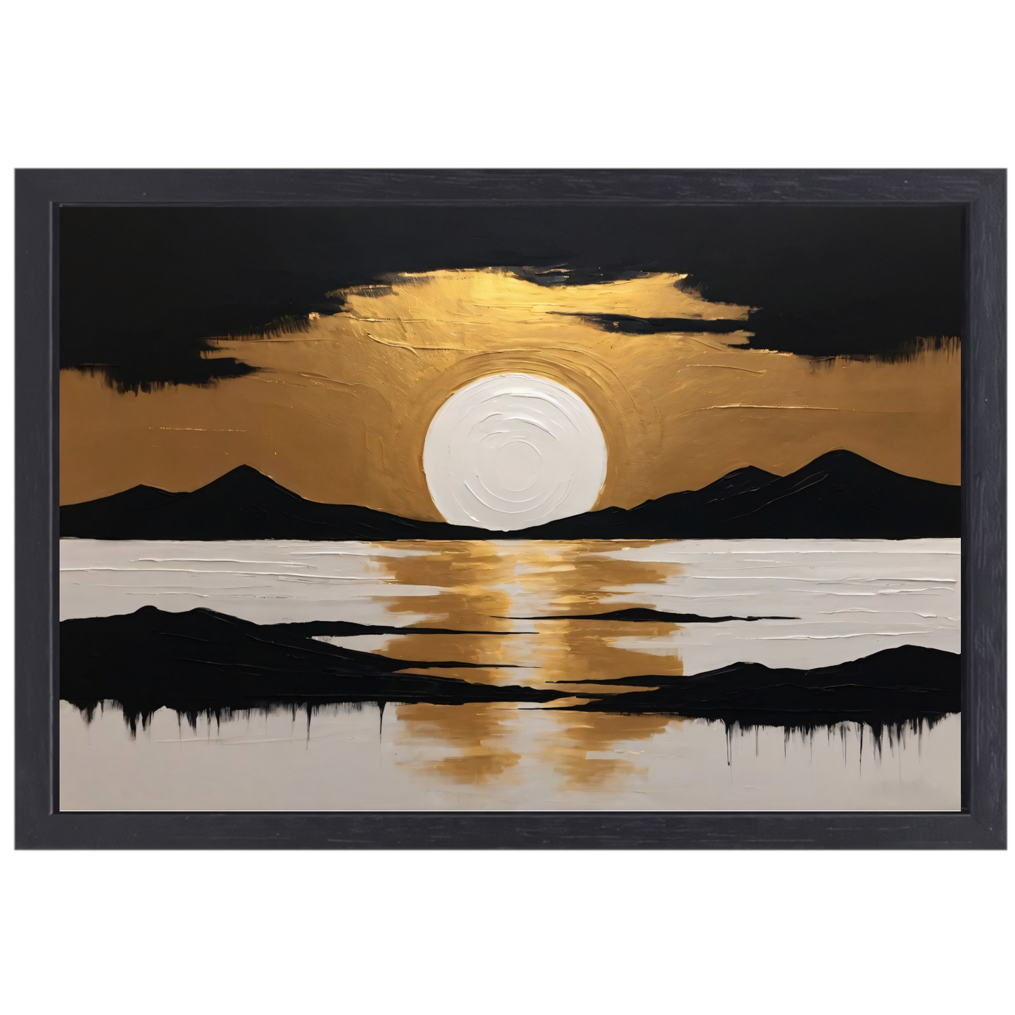 Gouden Reflecties bij Zonsondergang in de Bergen canvas met baklijst