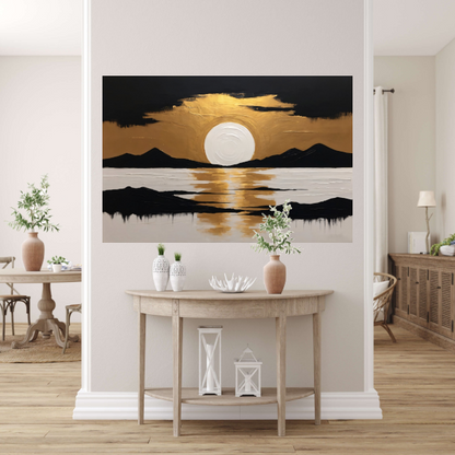 Gouden Reflecties bij Zonsondergang in de Bergen poster