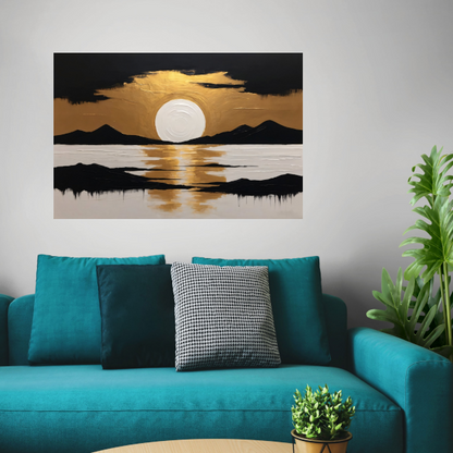 Gouden Reflecties bij Zonsondergang in de Bergen poster