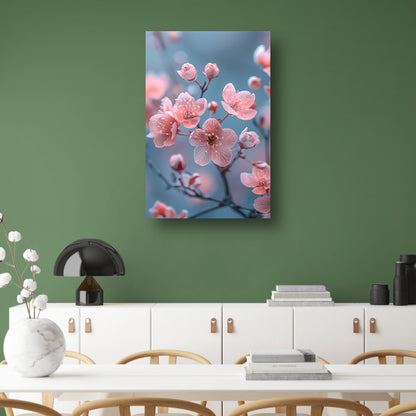 Zachtroze Bloesems op Slanke Takken poster