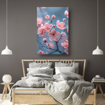 Zachtroze Bloesems op Slanke Takken poster