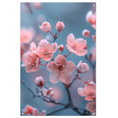 Zachtroze Bloesems op Slanke Takken tuinposter