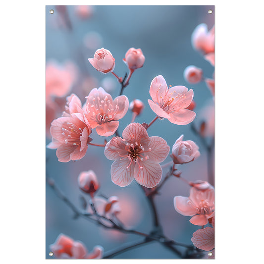 Zachtroze Bloesems op Slanke Takken tuinposter