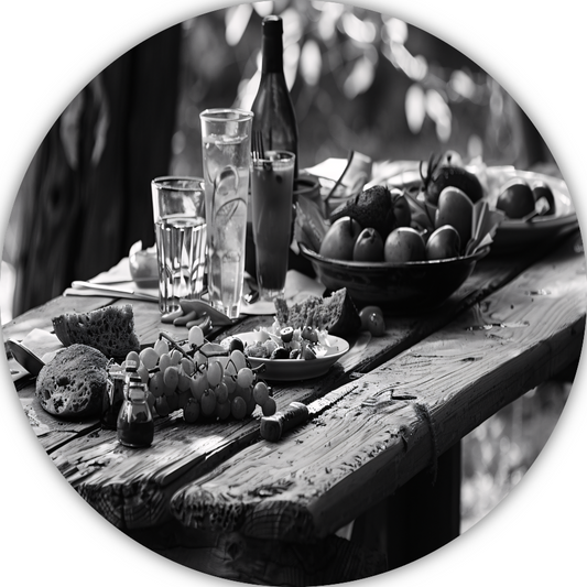 Minimalistische picknicktafel aluminium muurcirkel