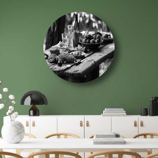 Minimalistische picknicktafel aluminium muurcirkel