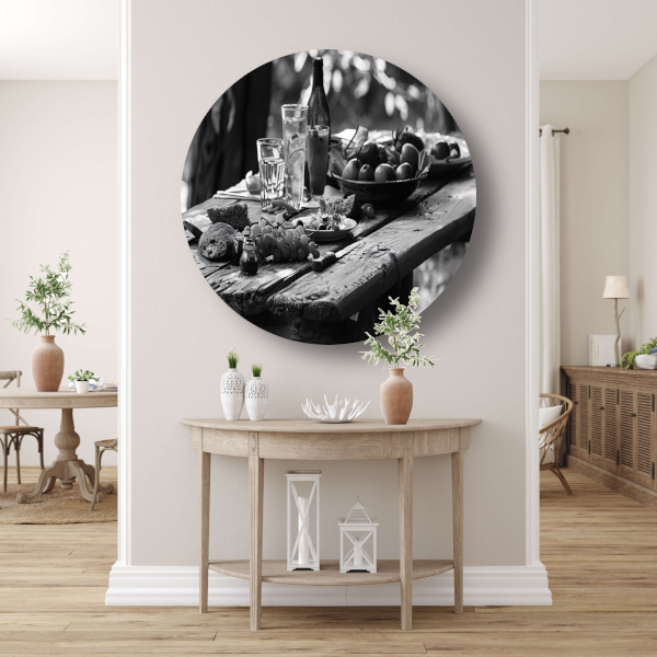 Minimalistische picknicktafel aluminium muurcirkel