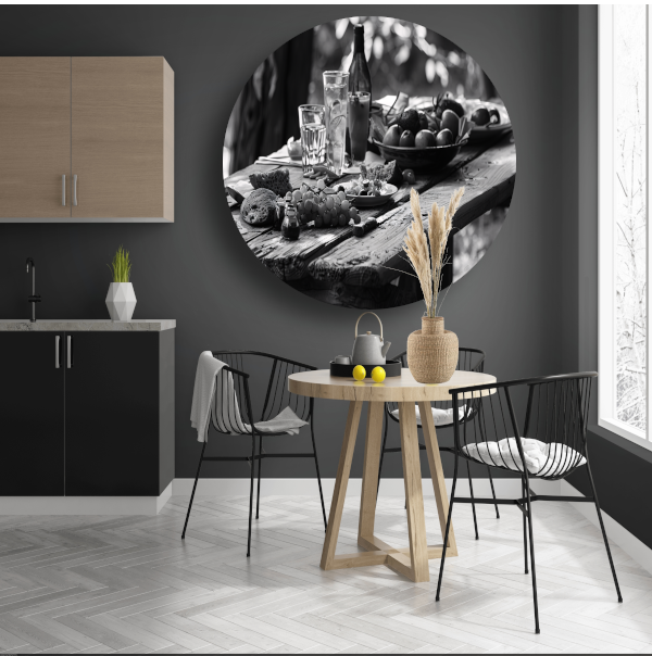 Minimalistische picknicktafel aluminium muurcirkel