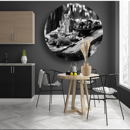 Minimalistische picknicktafel aluminium muurcirkel