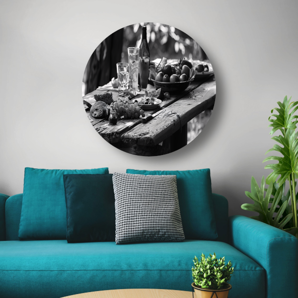 Minimalistische picknicktafel aluminium muurcirkel