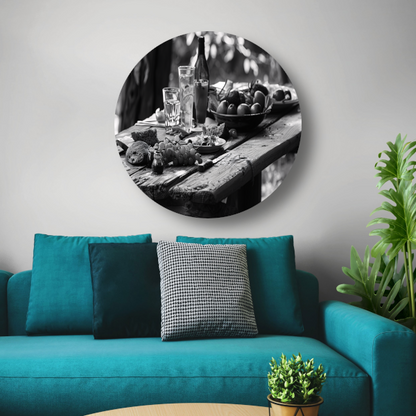 Minimalistische picknicktafel aluminium muurcirkel