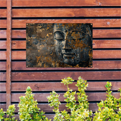 Mysterieuze Boeddha met gouden accenten tuinposter