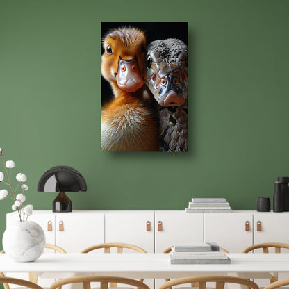 Eend en slang: Onverwachte vriendschap canvas met baklijst