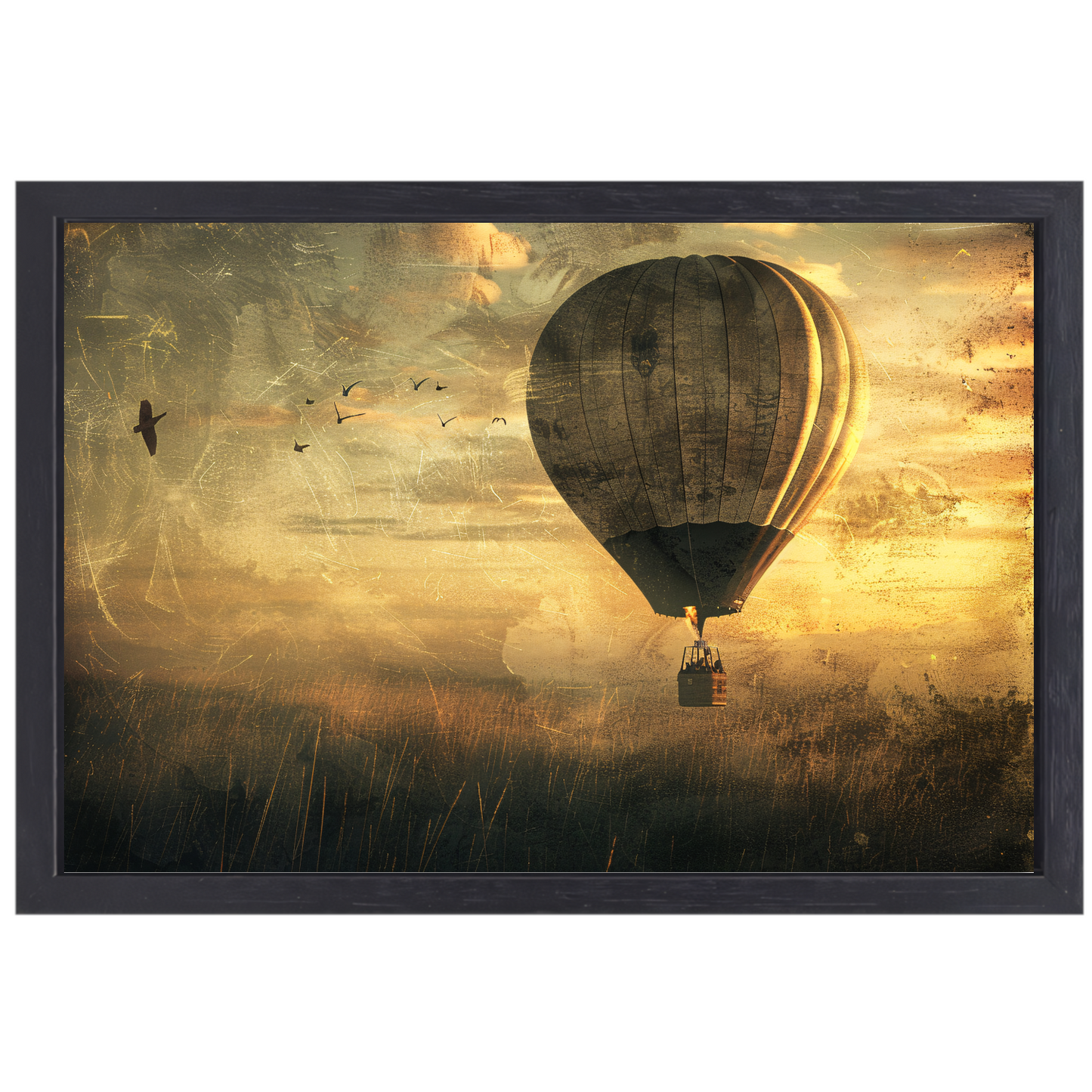 Luchtballon boven impressionistisch landschap canvas met baklijst