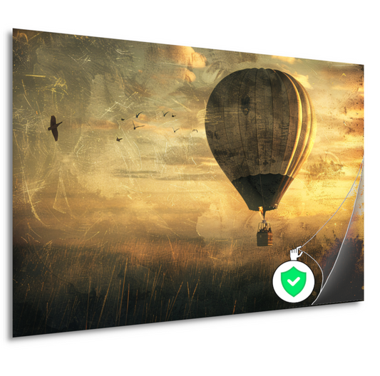 Luchtballon boven impressionistisch landschap poster