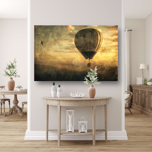 Luchtballon boven impressionistisch landschap acrylglas