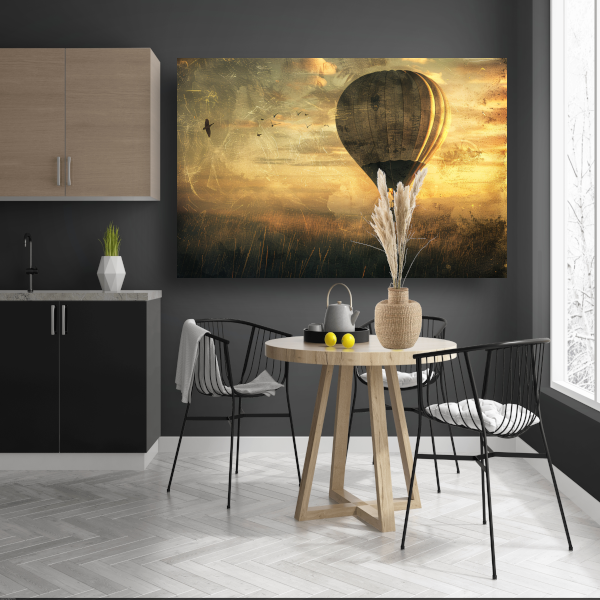 Luchtballon boven impressionistisch landschap canvas