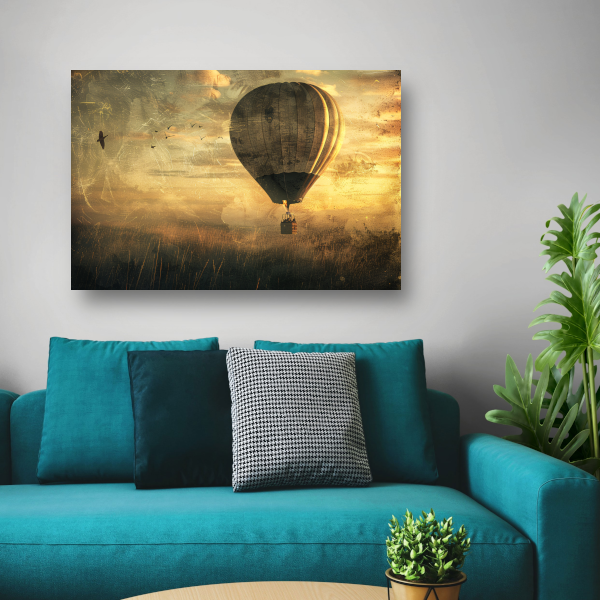Luchtballon boven impressionistisch landschap canvas