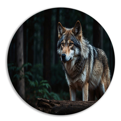 Prachtige wolf in een donker bos forex muurcirkel