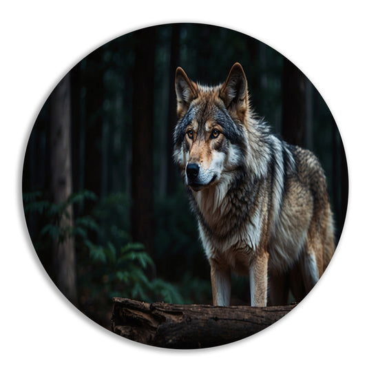Prachtige wolf in een donker bos forex muurcirkel