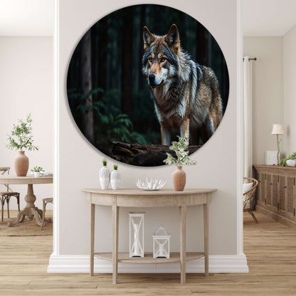 Prachtige wolf in een donker bos forex muurcirkel