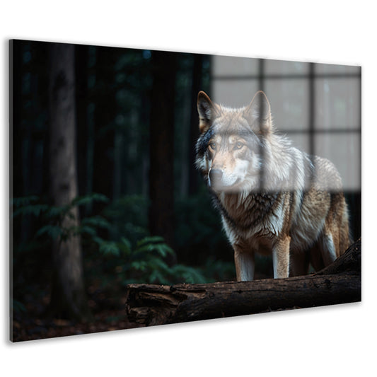 Prachtige wolf in een donker bos acrylglas