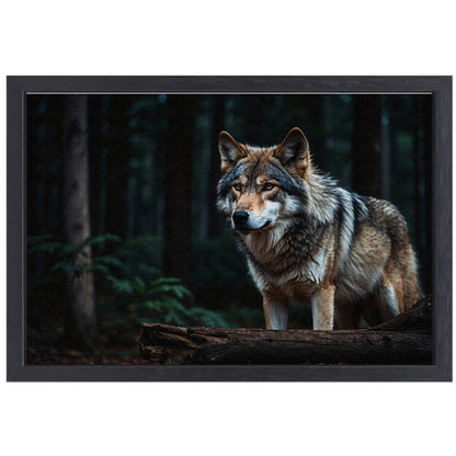Prachtige wolf in een donker bos canvas met baklijst