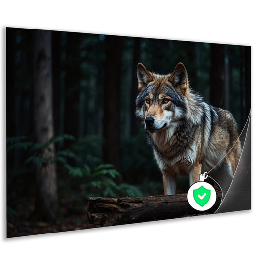 Prachtige wolf in een donker bos poster