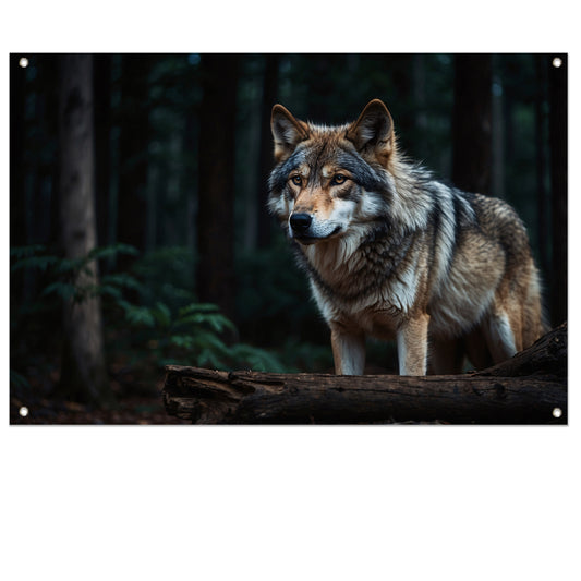 Prachtige wolf in een donker bos tuinposter