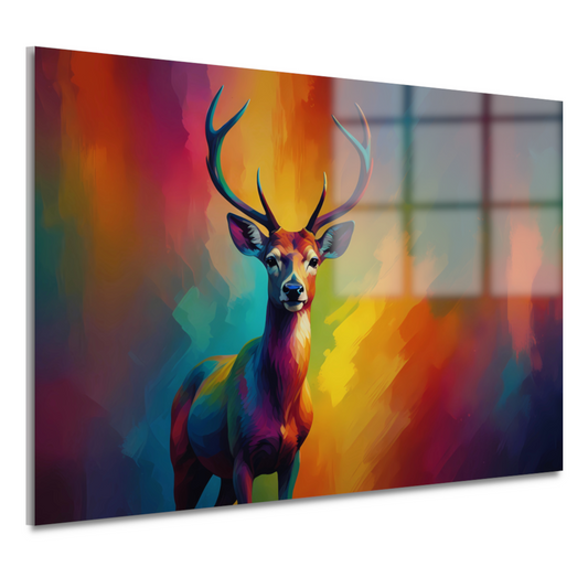 Abstracte kleurenpracht met statig hert acrylglas