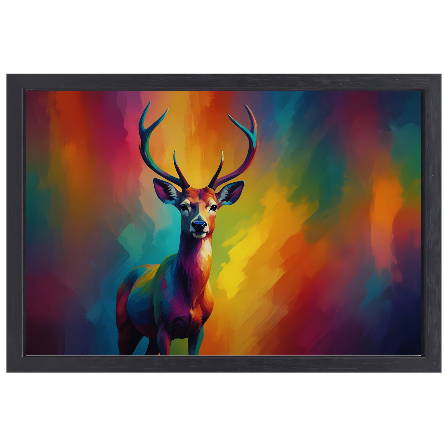 Abstracte kleurenpracht met statig hert canvas met baklijst