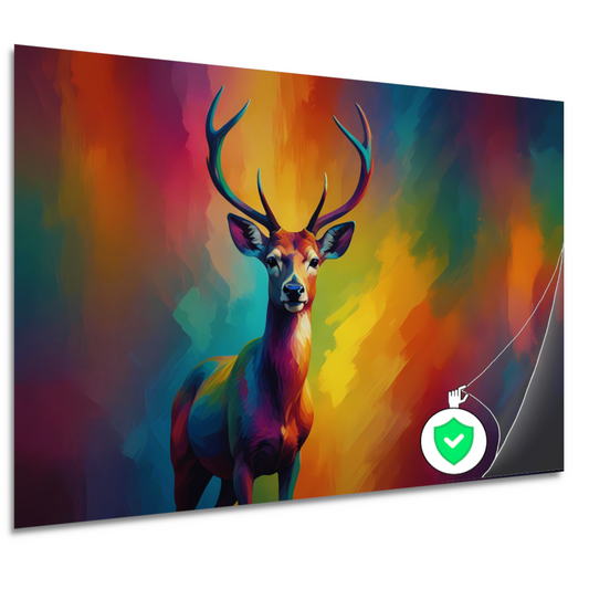 Abstracte kleurenpracht met statig hert poster