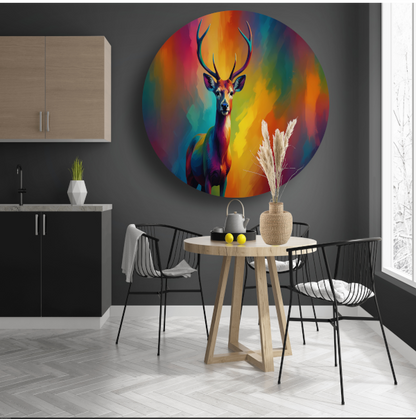 Abstracte kleurenpracht met statig hert forex muurcirkel