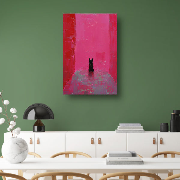 Minimalistische hond tegen roze achtergrond schilderij poster