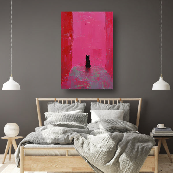 Minimalistische hond tegen roze achtergrond schilderij poster