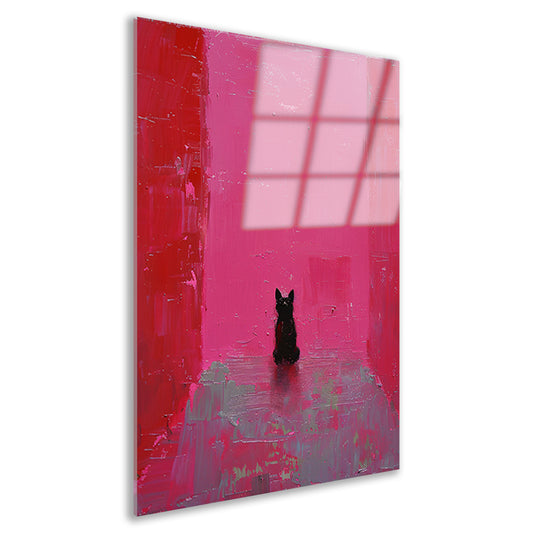 Minimalistische hond tegen roze achtergrond schilderij acrylglas