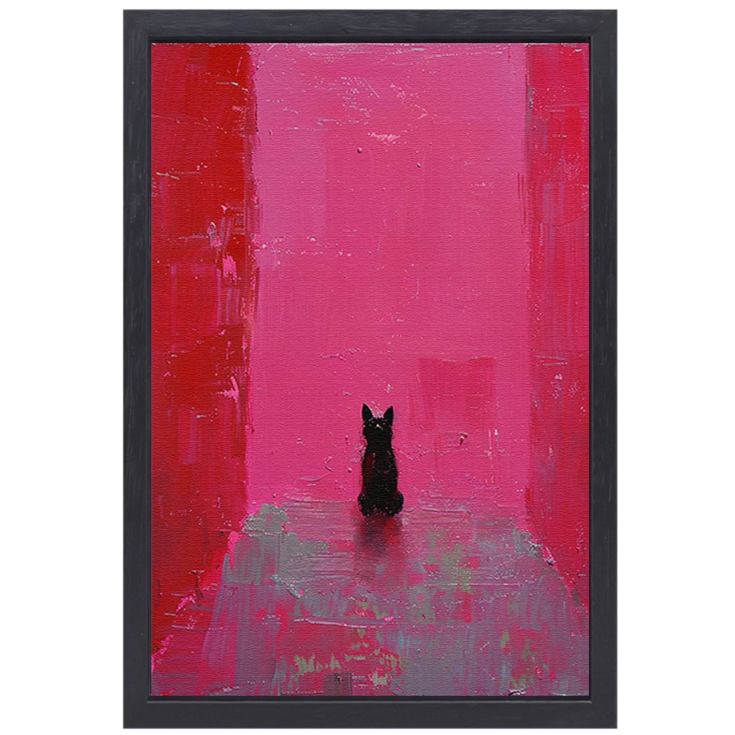 Minimalistische hond tegen roze achtergrond schilderij canvas met baklijst