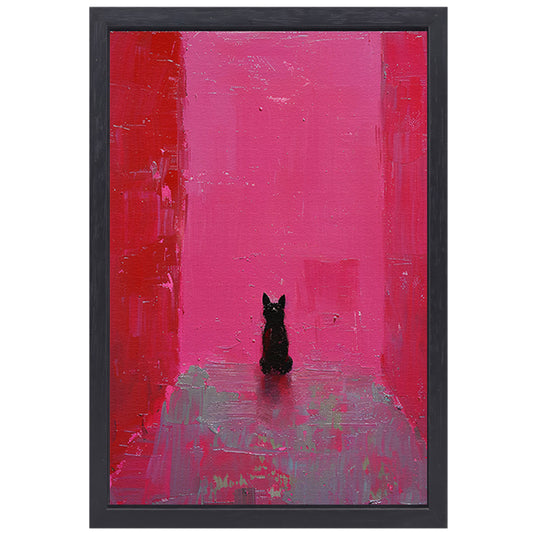 Minimalistische hond tegen roze achtergrond schilderij canvas met baklijst