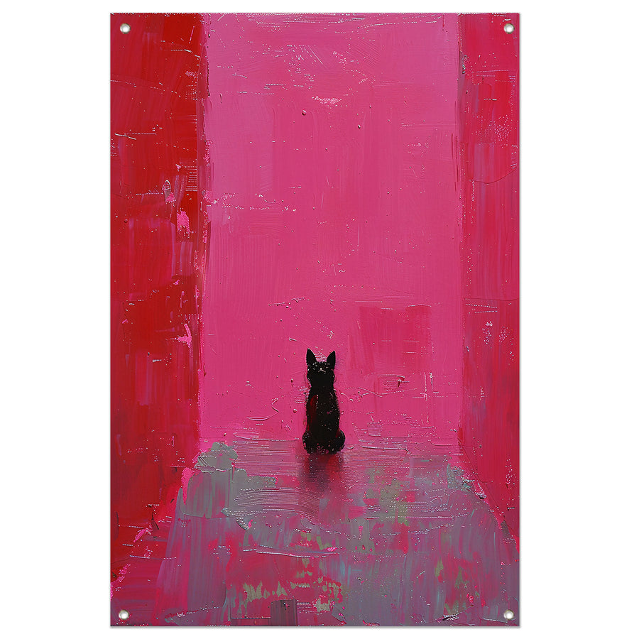 Minimalistische hond tegen roze achtergrond schilderij tuinposter