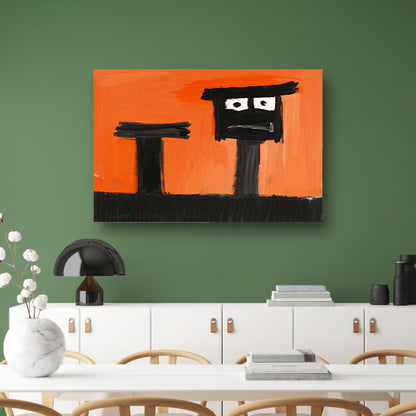 Abstract Portret op Oranje Achtergrond poster