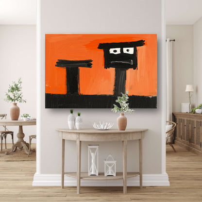 Abstract Portret op Oranje Achtergrond poster