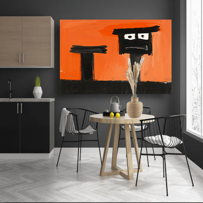 Abstract Portret op Oranje Achtergrond poster