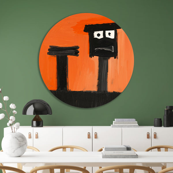 Abstract Portret op Oranje Achtergrond aluminium muurcirkel