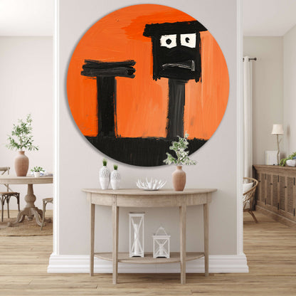 Abstract Portret op Oranje Achtergrond aluminium muurcirkel