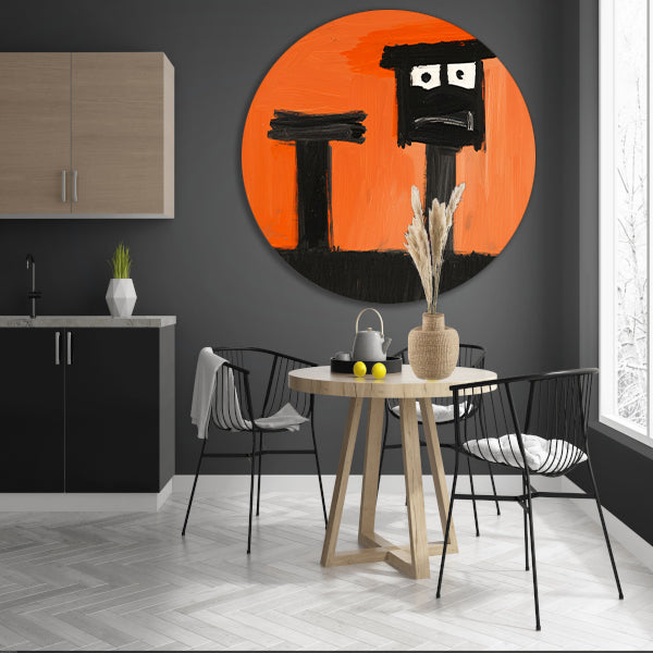 Abstract Portret op Oranje Achtergrond aluminium muurcirkel