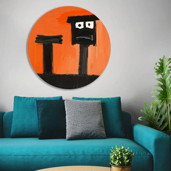 Abstract Portret op Oranje Achtergrond aluminium muurcirkel